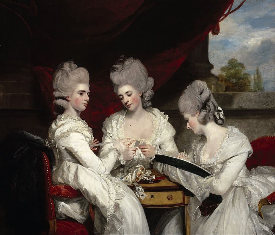 The Ladies Waldegrave, a painting of three women in white dresses sitting around a table